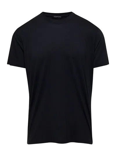 TOM FORD BLACK BASIC CREWNECK T-SHIRT WITH TONAL STITCHING IN COTTON BLEND MAN