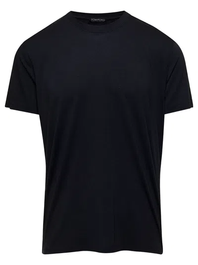 TOM FORD TOM FORD BLACK BASIC CREWNECK T-SHIRT WITH TONAL STITCHING IN COTTON BLEND MAN