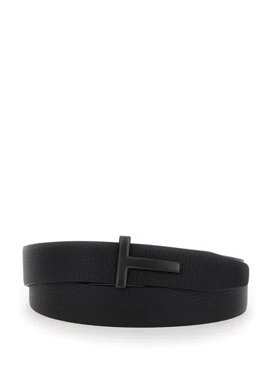 Tom Ford Black Belt With T Buckle In Leather Man