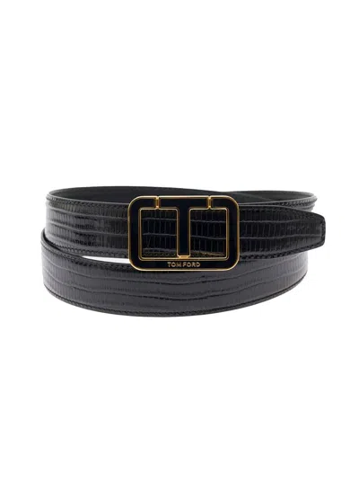 Tom Ford Black Belt With T Buckle In Smooth Leather Man