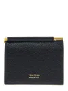 Tom Ford Black Bi-fold Wallet With Embossed Logo Lettering On The Front In Grained Leather Man