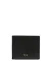 Tom Ford Men Black Bi-fold Wallet With Gold-colored Embossed Logo In Grainy Leather Man In Black