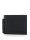 Tom Ford Black Bi-fold Wallet With T Detail On The Front And Embossed Logo On The Rear In Grained Leather Man In Black