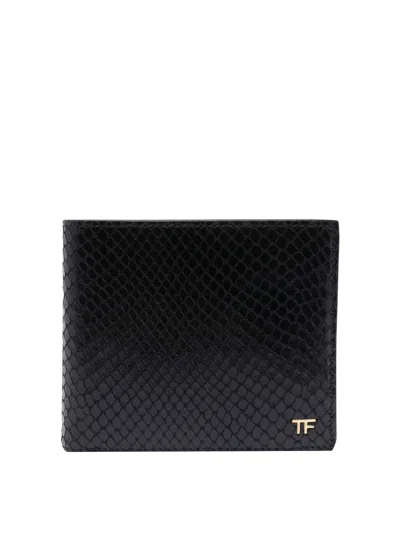 Tom Ford Python Print Classic Bifold Wallet In Black