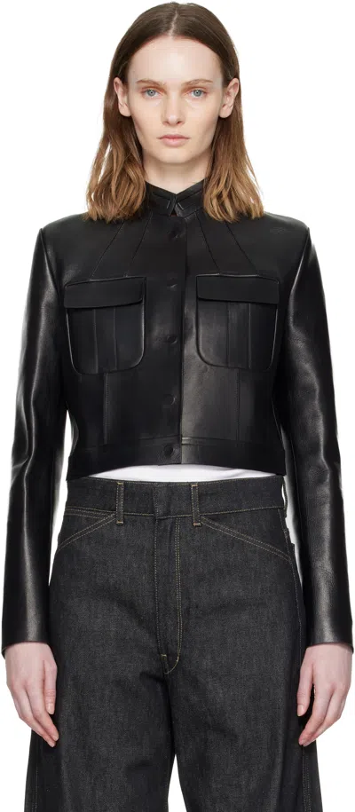Tom Ford Black Bonded Nappa Leather Officer Jacket