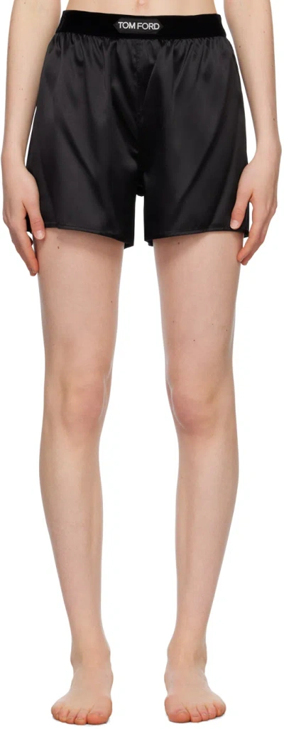 Tom Ford Hendrix Floral Stretch Silk Satin Pajama Shorts In Off White Black