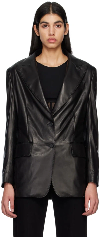 Tom Ford Black Boyfriend Leather Jacket In Lb999 Black