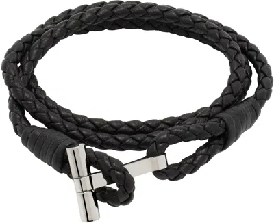 Tom Ford Woven Leather And Silver-tone Wrap Bracelet In Black