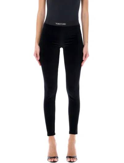 TOM FORD BLACK BLACK LOGO VELVET LEGGINGS
