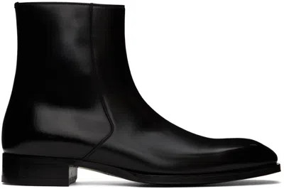 Tom Ford Black Burnished Leather Elkan Boots