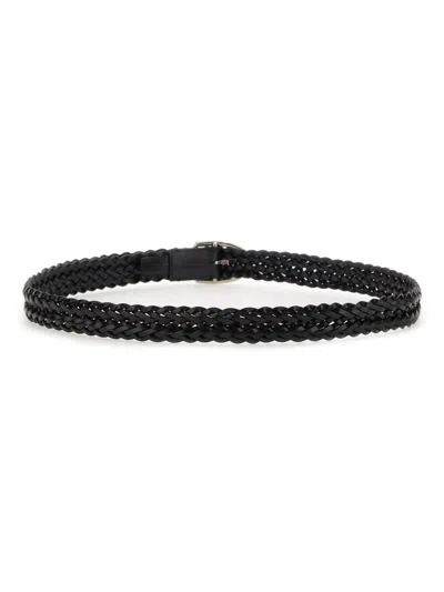 Tom Ford Angled Buckle Woven Leather Belt In Black