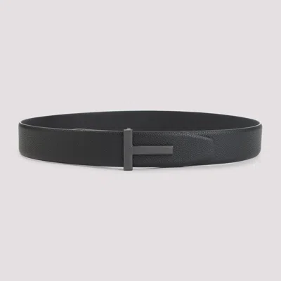 Tom Ford Black Calf Leather Belt In Orange
