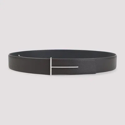 Tom Ford Soft Grain Leather Reversible Slim T Belt 38 Mm In Brown