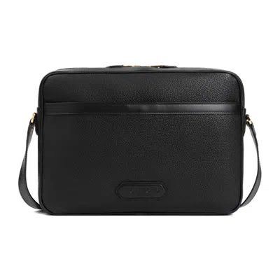 Tom Ford Logo-patch Calf Leather Messenger Bag In Black