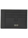 Tom Ford Textured Calfskin Leather Cardholder With Gold Embossed Logo In Black