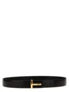 Tom Ford Black Calfskin Leather Belt With Gold T Buckle