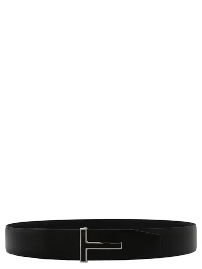 Tom Ford Calfskin With T-buckle Belt In Black
