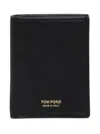 Tom Ford Black Card Holder With Embossed Logo Lettering On The Front In Grained Leather Man