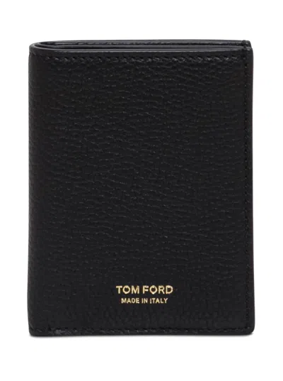 Tom Ford Black Card Holder With Embossed Logo Lettering On The Front In Grained Leather Man