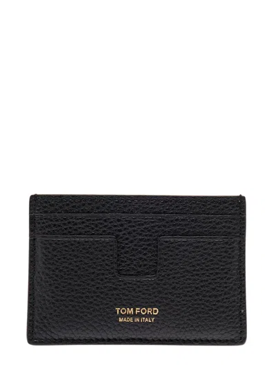 Tom Ford Black Card Holder With Embossed Logo Lettering On The Front In Grained Leather Man