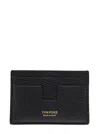 Tom Ford Black Card Holder With Embossed Lgoo Lettering On The Front And Money Clip In Grained Leather Man In Black