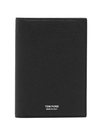Tom Ford Soft Grain Leather T Line Passport Holder In Black