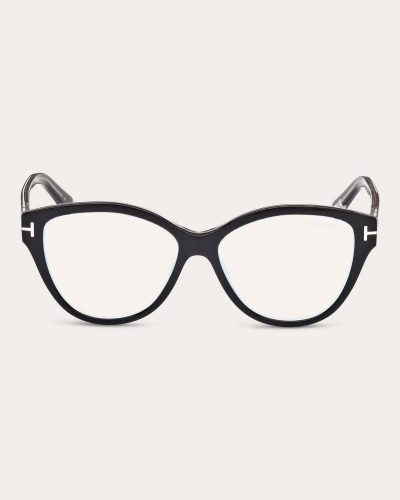 Tom Ford Black Cat-eye Blue-light Glasses In Black Crystal/t Logo