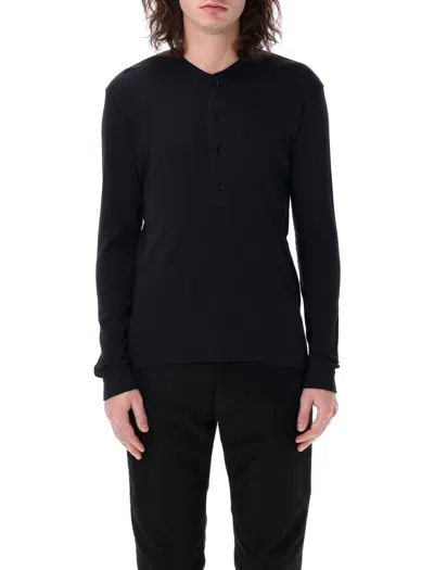 Tom Ford Black Cotton And Modal Ribbed Henley