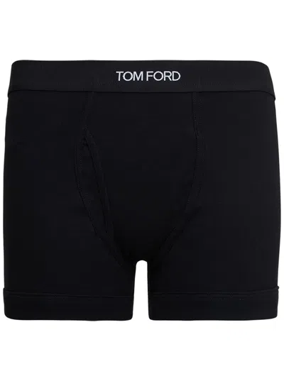 TOM FORD BLACK COTTON BOXER WITH LOGO