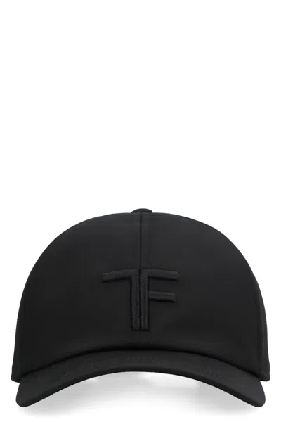 Tom Ford Black Cotton Cap With Leather Accents For Men
