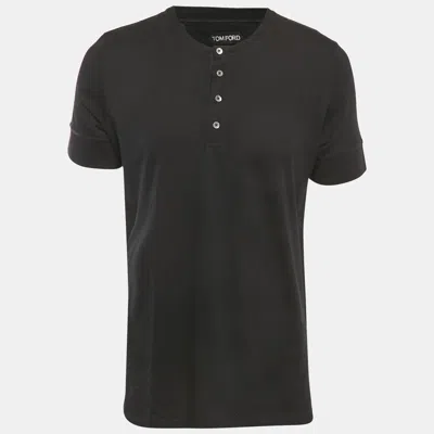 Pre-owned Tom Ford Black Cotton Knit Henley Neck T-shirt 3xl In Blue