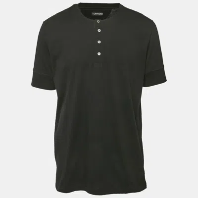 Pre-owned Tom Ford Black Cotton Knit Henley Neck T-shirt Xxxl