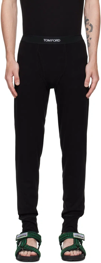 Tom Ford Grosgrain-trimmed Stretch-cotton Jersey Long Johns In Black