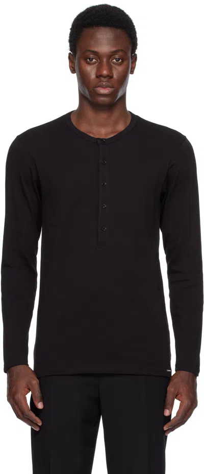 Tom Ford Stretch-cotton Jersey Henley Pyjama T-shirt In Black