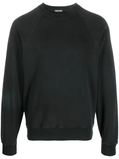 Tom Ford Black Crew-neck Cotton Sweatshirt In Schwarz