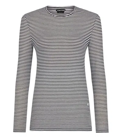 Tom Ford Black Crew Neck Stripes T-shirt In Blue