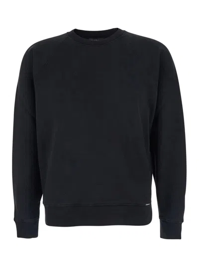 Tom Ford Black Crewneck Sweatshirt With Logo Patch On The Front In Cotton Man In Blue