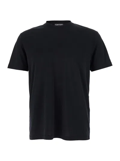 Tom Ford Black Crewneck T-shirt In Cotton Blend Man