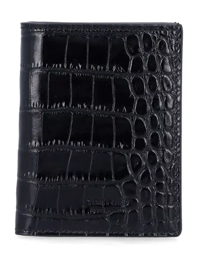 TOM FORD TOM FORD BLACK CROC-EMBOSSED LEATHER CARDHOLDER