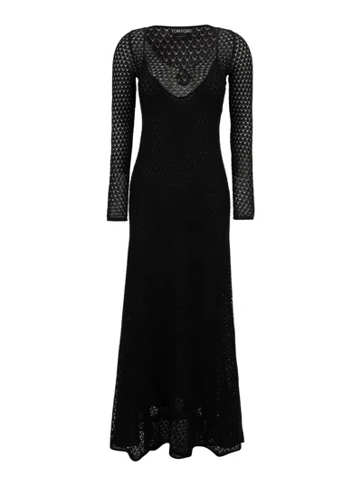 Tom Ford Crochet-knit Dress In Black
