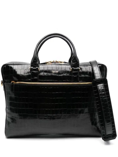 Tom Ford Logo-stamp Laptop Bag In Black