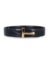 Tom Ford Black Crocodile Effect Leather Belt With T Buckle In Black