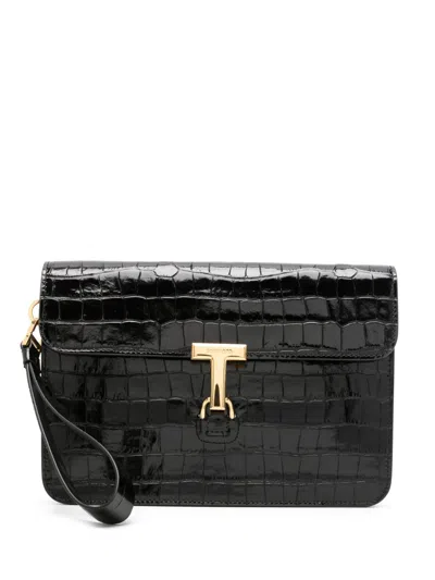Tom Ford Black Crocodile-embossed Leather Clutch Bag