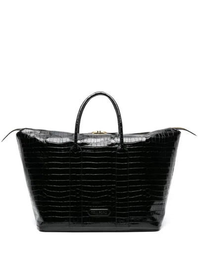 Tom Ford Black Crocodile-embossed Leather Holdall