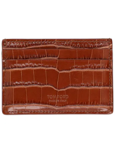 Tom Ford Black Crocodile Pattern Leather Wallet In Brown