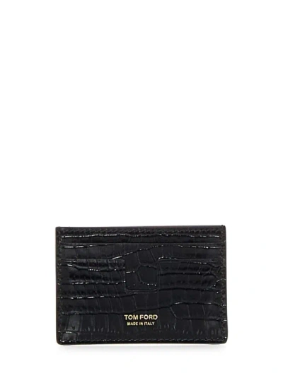 Tom Ford Black Crocodile-print Card Holder