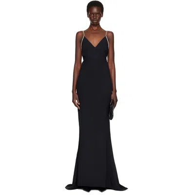 Tom Ford Black Crystal Chain Satin Maxi Evening Dress In Multi