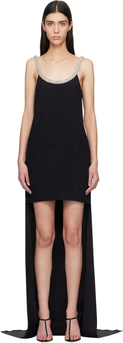 Tom Ford Black Crystal Embroidery Sleeveless Asymmetric Cocktail Maxi Dress