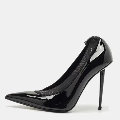 Pre-owned Tom Ford Black Elastic And Patent Leather Pointed Toe Pumps Size 37.5