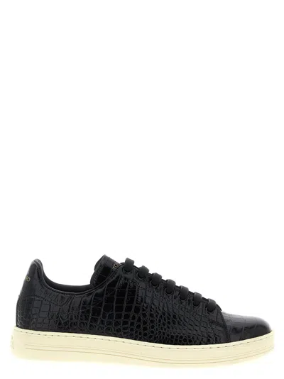 TOM FORD BLACK EMBOSSED LEATHER SNEAKERS